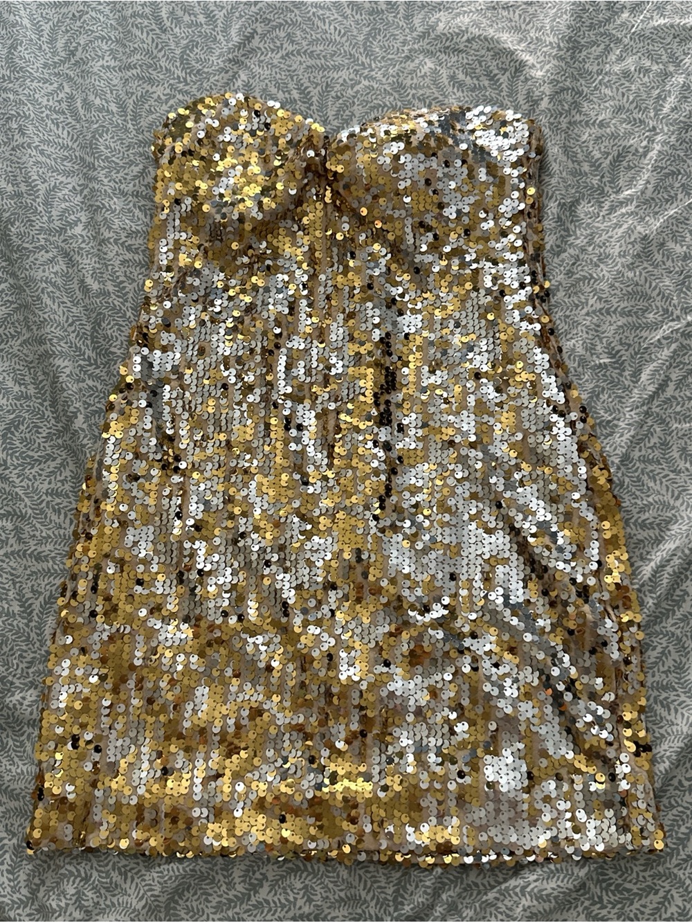 Gold & Silver Sequin Strapless Party Dress